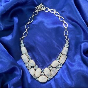 Stunning 925 Silver Rainbow Moonstone Blue Topaz Gem Romantic Necklace